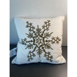 Devi Designs Cotton Throw Pillow White w/ Gold Snowflake Design & Feather Fill